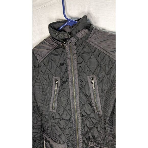 Banana Republic Quilted Moto Coat Jacket Belted Neck Ribbing XS - Picture 2 of 12
